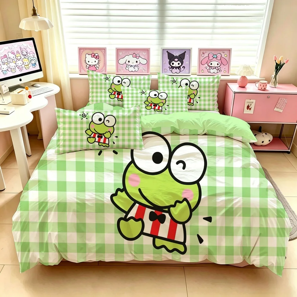 Keroppi Anime Duvet Cover Set Single Double Queen King, Soft Cartoon Pillowcase Bedding, Bedroom Decor for Adults Kids Children