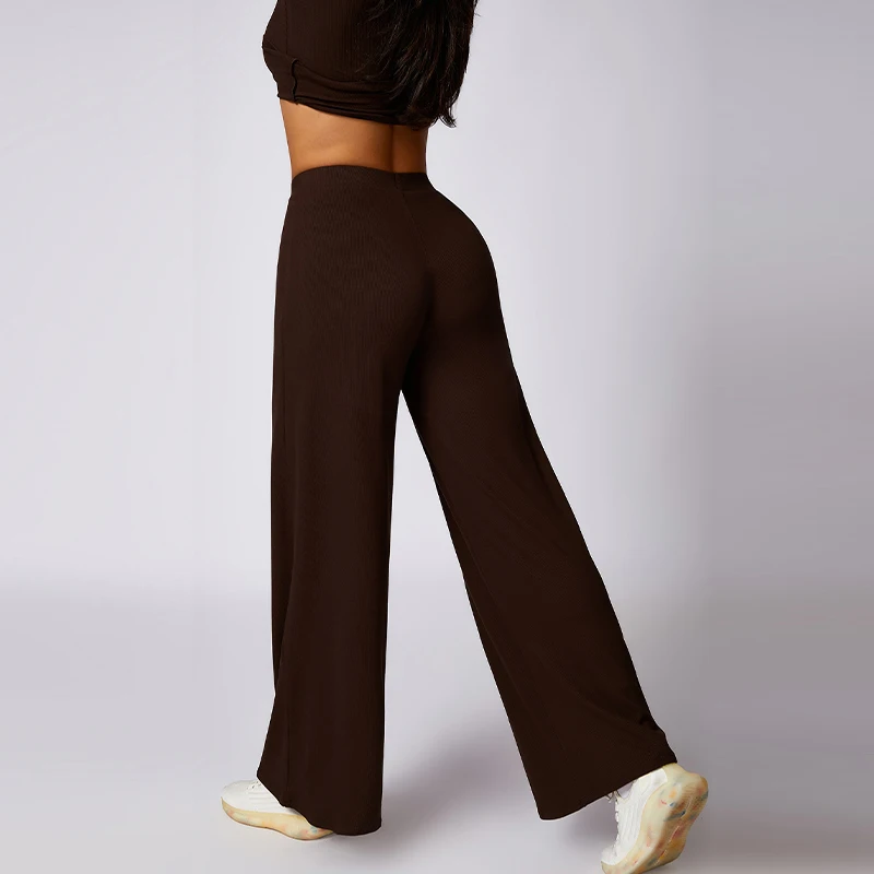 Hearuisavy Sports Wide-Leg Pants Soften Women Sweatpants High Waist Loose Straight Pants Ribbed Lady Casual Long Trousers