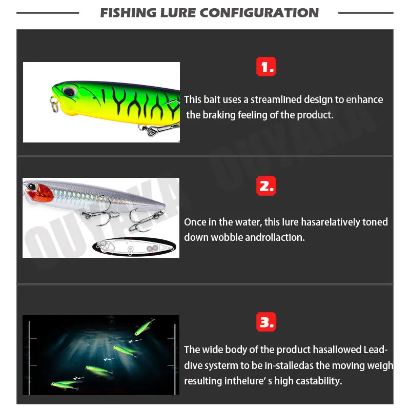 Pencil Fishing Lure Isca Artificial Weights 14.3g 10cm Floating Baits Topwater Trolling De Pesca Articulos For Pike Fish Leurre