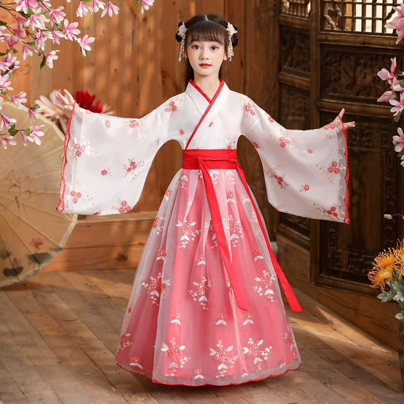 Hanfu فتاة الصيف ملابس الأطفال الاطفال الجنية تانغ زي فستان الأميرة رداء fille الزي الطفل فساتين الحفلات الفتيات