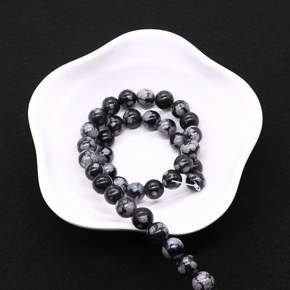 

Natural Stone Imported Snowflake Stone Round Polished Beads 4/6/8/10/12mm Straight Holes Loose Beads Jewelry Accessory 1 Strand