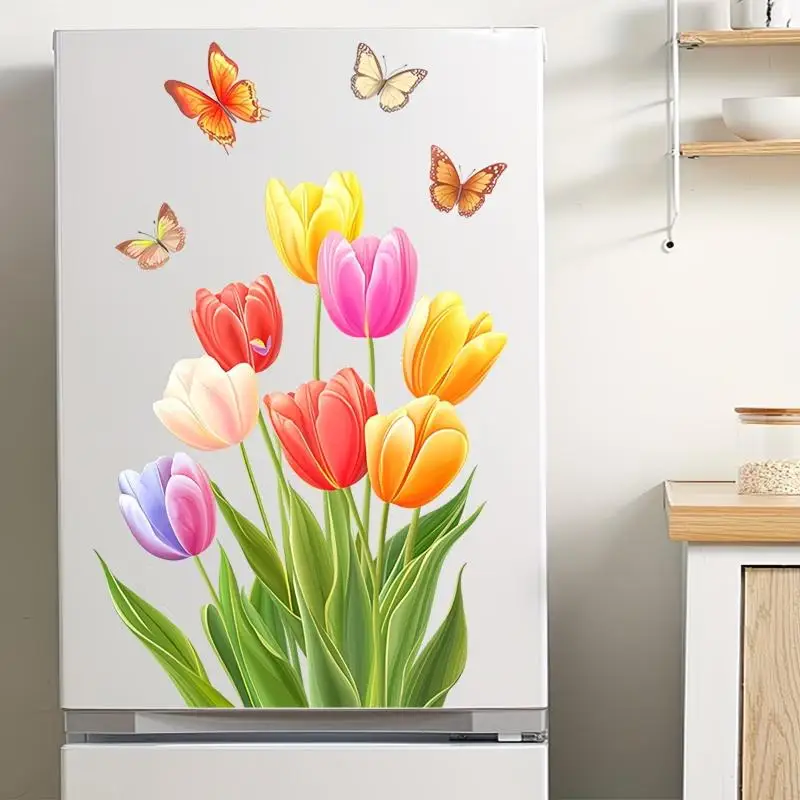 3D Colorful Butterfly Flowers Stickers for Refrigerator Appliances Creative Self-Adhesive Decals Home Decoration