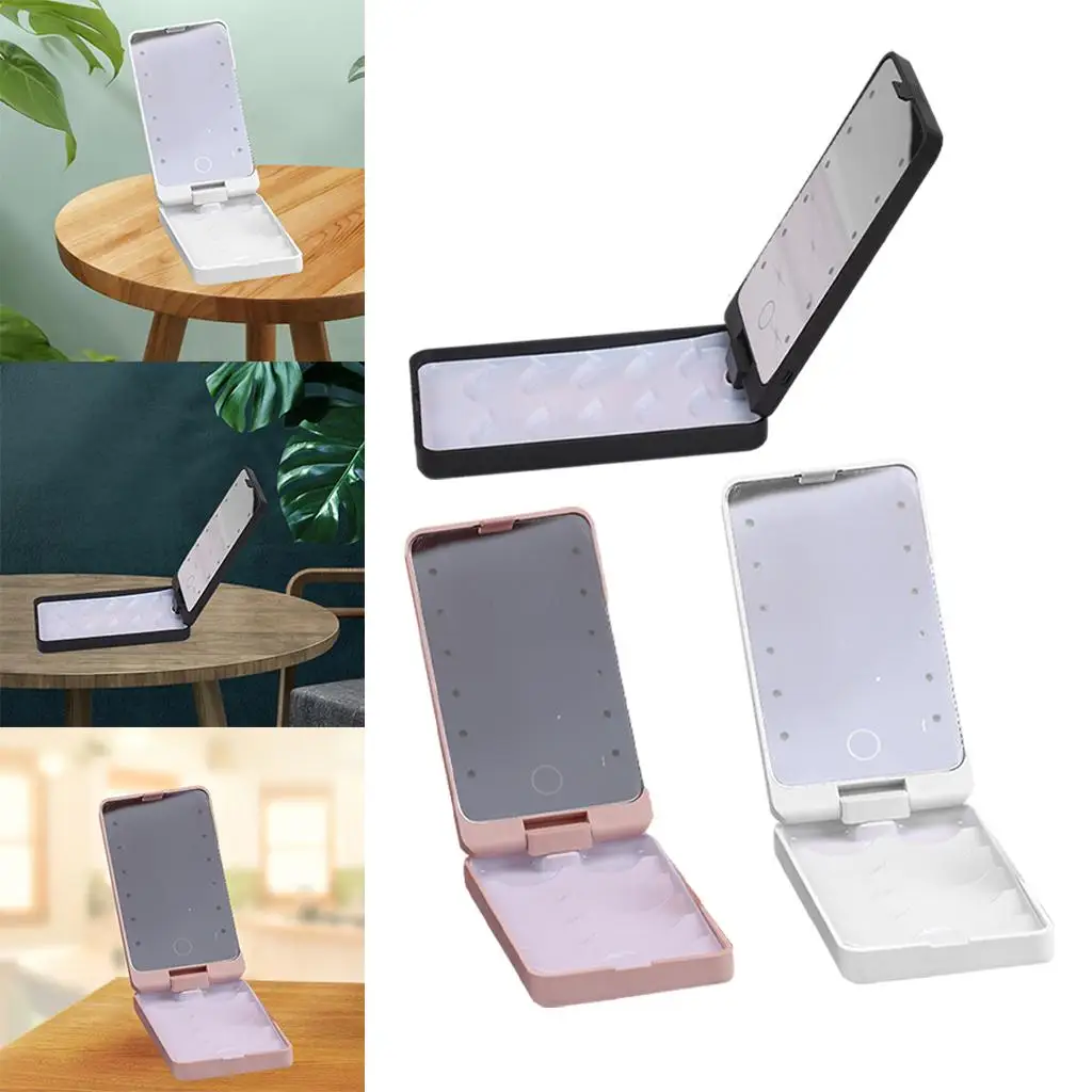 Adjustable False Eyelash Holder Storage Case with LED Light Mirror Practical Lash Case Travel Eyelash Holder Organizer Beauty