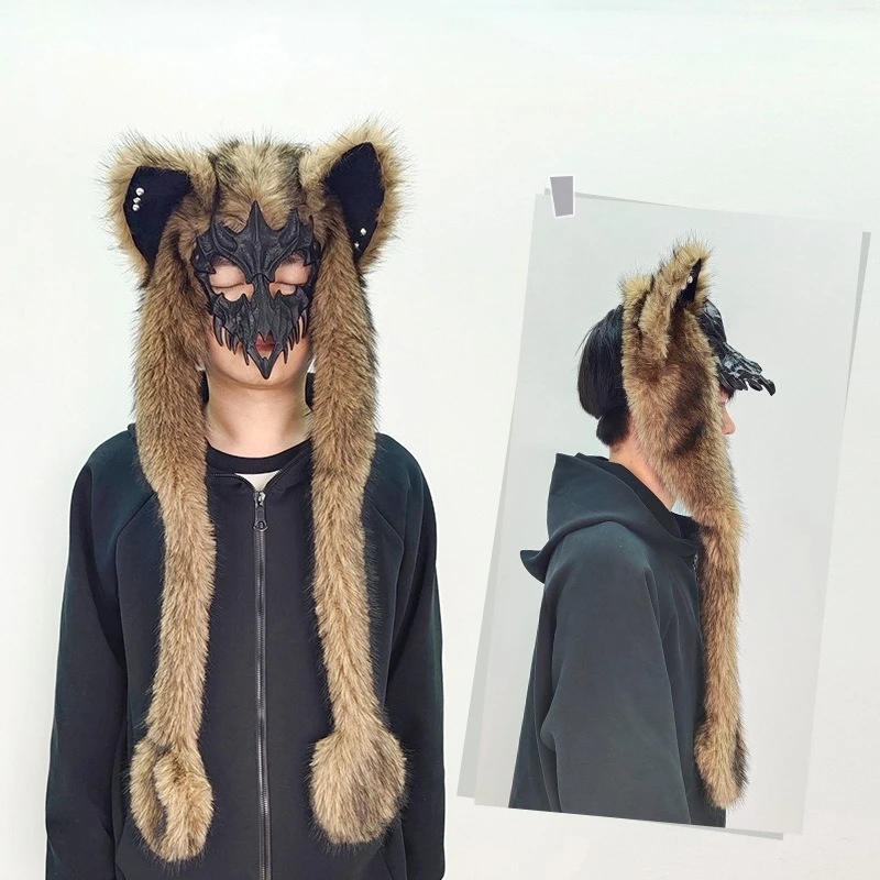 نصف وجه كوس بالذئب قناع آذان الثعلب قناع قطيفة قناع تنكر على شكل حيوان #4