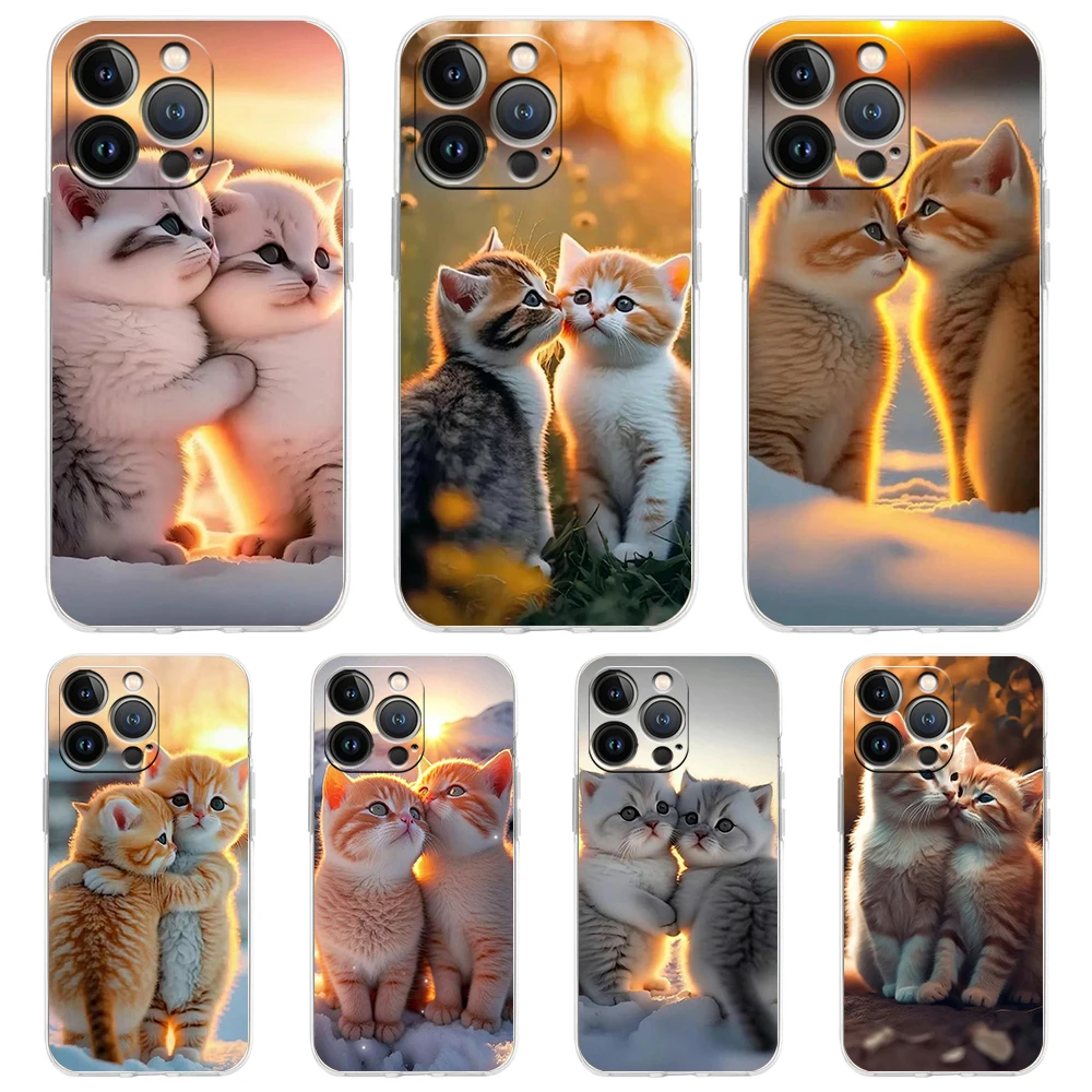 Kiss Cat Cute Kitten Phone Case for iPhone 15 14 13 12 Pro Max Transparent Soft for iPhone 11 Pro Max 7 8 Plus X XS XR SE Shell