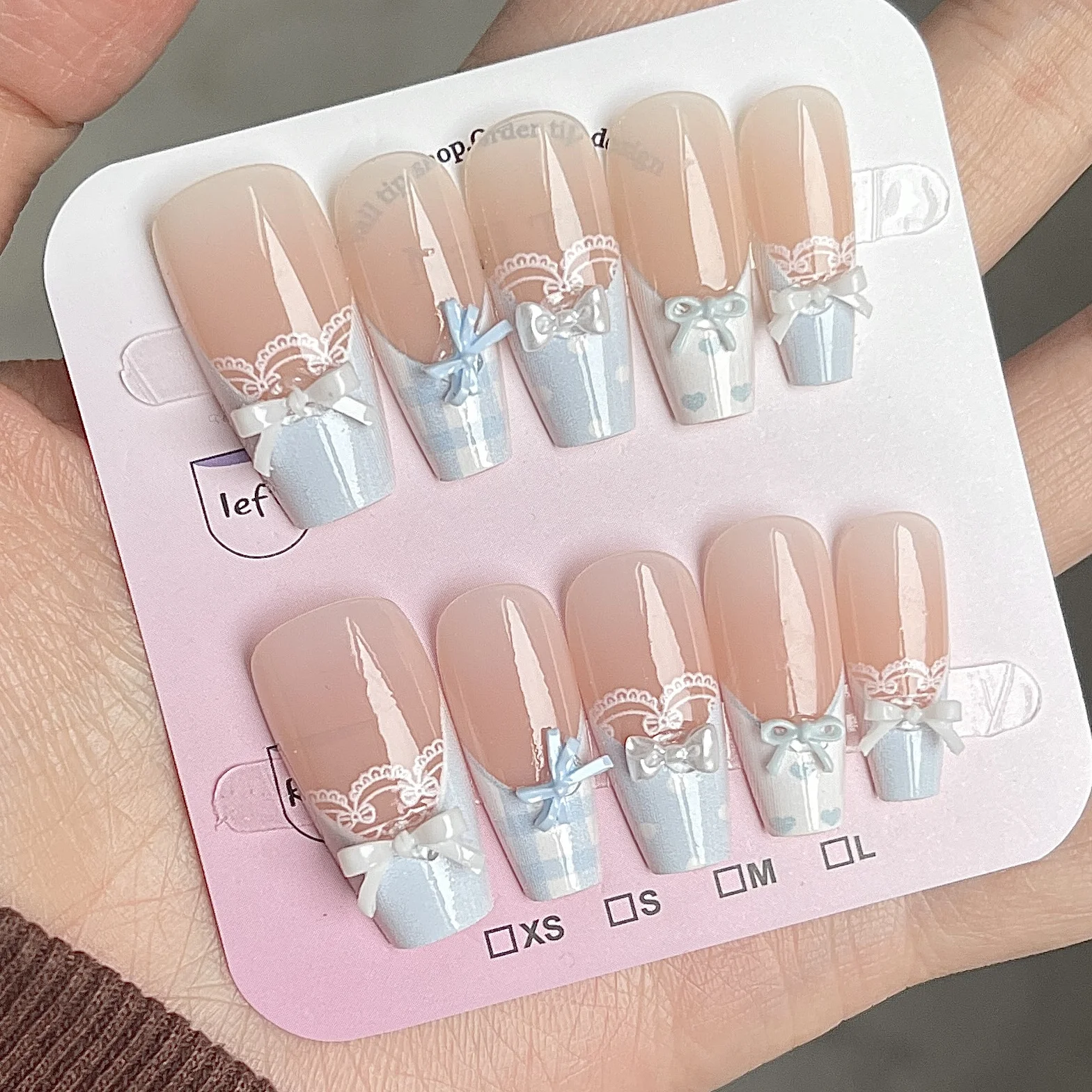 10 шт., новая синяя сетка-бабочка, пресс для ногтей, милый бант, нашивка для ногтей «кошачий глаз», женские кавайные съемные корейские накладные ногти