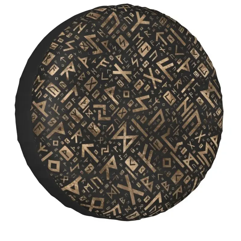 Elder Runes Gold Futhark Pattern Wheel Cover for Jeep Mitsubishi Pajero 4x4 RV Viking Runic Tire Protector 14