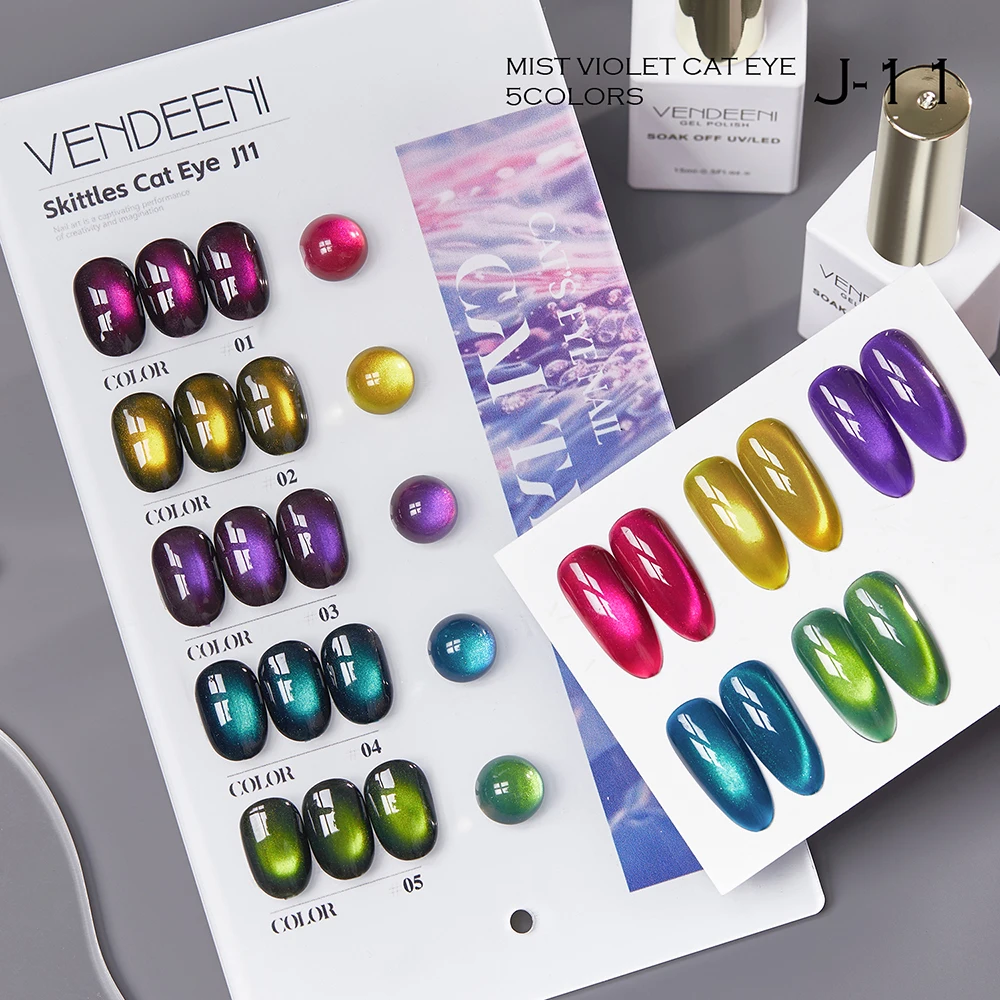 Vendeeni 5 Color/Set Aurora Blue Tears Cat Eye Gel Nail Polish Magnetic UV Soak Off Gel Varnish Crystal Cat Eye Gel With Displ