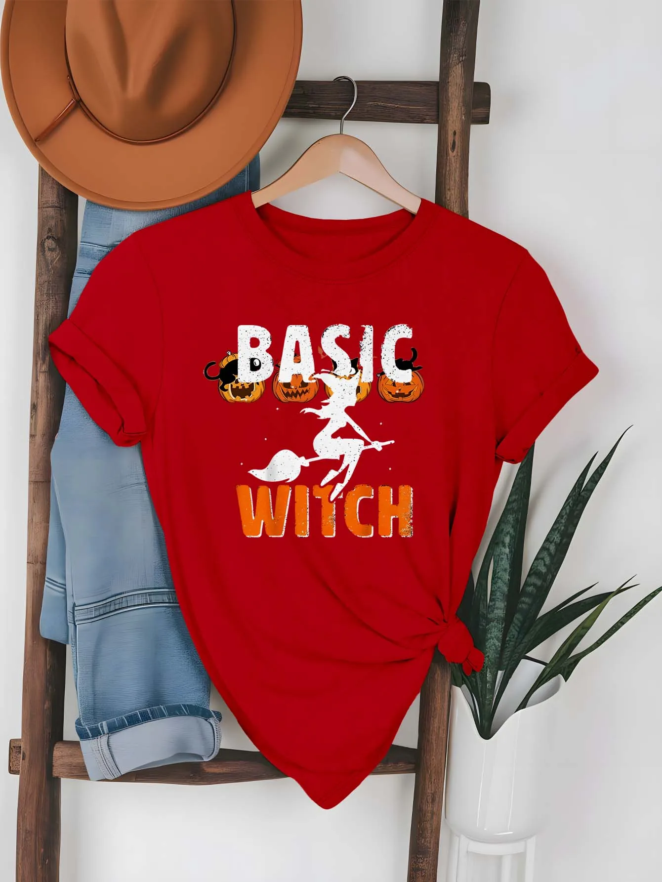 

Plus Size Fashionable Garment Featuring Edgy “Basic Witch” Design To Elevate Your Halloween Wardrobe