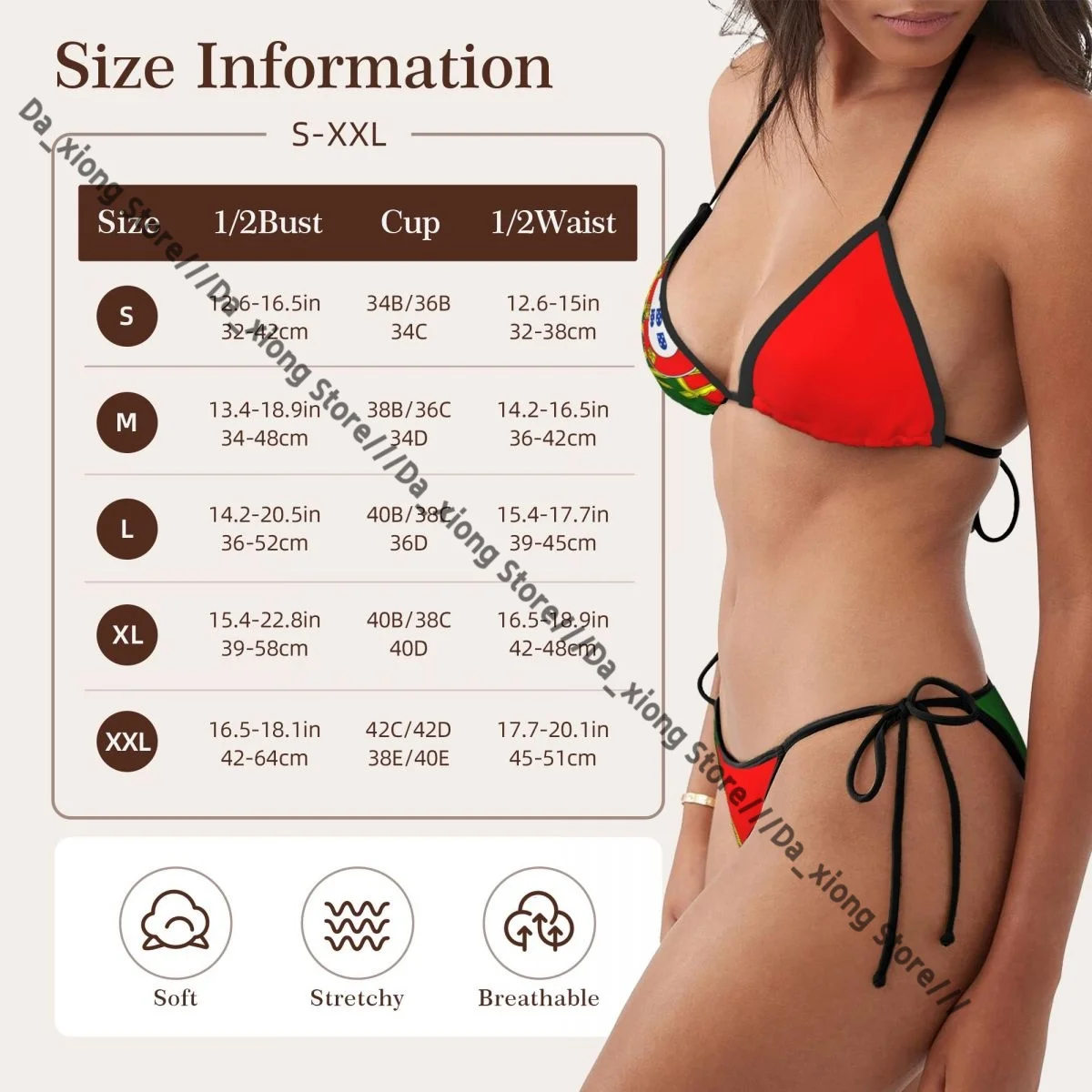 ผู้หญิงสองชิ้นชุดว่ายน้ําธงโปรตุเกสชุดว่ายน้ําสตรีชุดบิกินี่เซ็กซี่บิกินี่ต่ําเอว Bathsuit