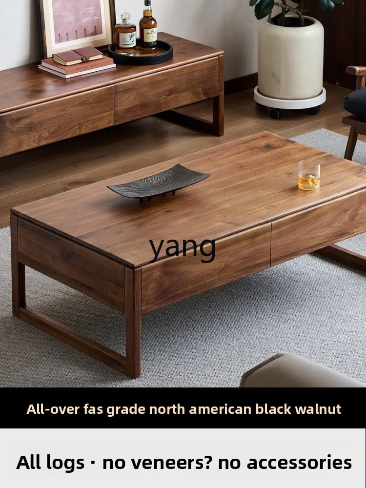 yjq black walnut coffee table modern simple all solid wood living room drawer storage low table