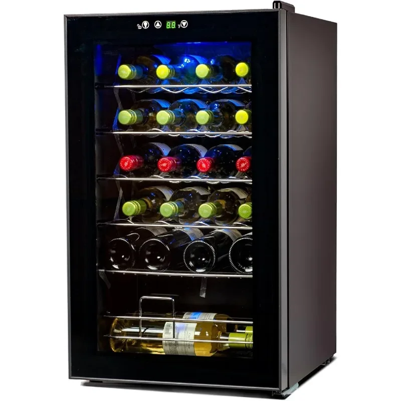 Nevera para vino con pantalla LED, Enfriador de 24 botellas con luz Interior, compresor, estante para vino