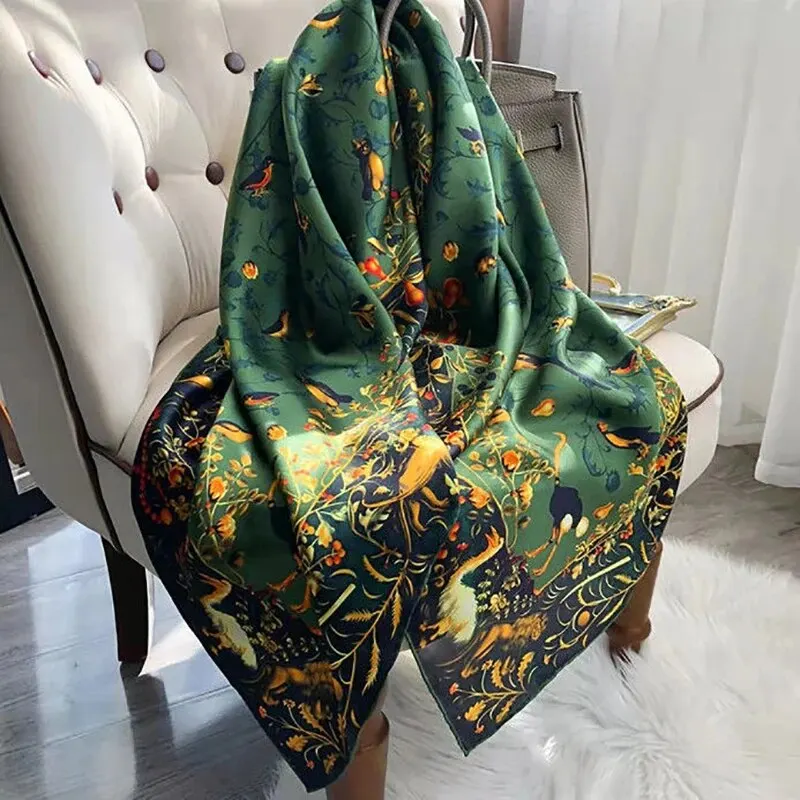 Paisley Print Square Scarf Vintage Imitation Silk Shawl Scarf Elegant Cashew Pattern Women Windproof Outdoor Head Wrap 110*110cm