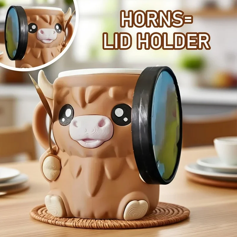 Cartoon Kyloe Cup Three-dimensional Ceramic Mug Scottish Highland Cattle Coffee Mug Cute Breakfast Cup Christmas Gifts - Detail 1
