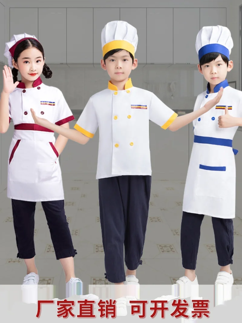 Kids Chef Jackets Kitchen Roleplay Uniform Cook Hat Restaurant Cosplay Costumes Halloween Children Waiter Waitress Clothing Sets