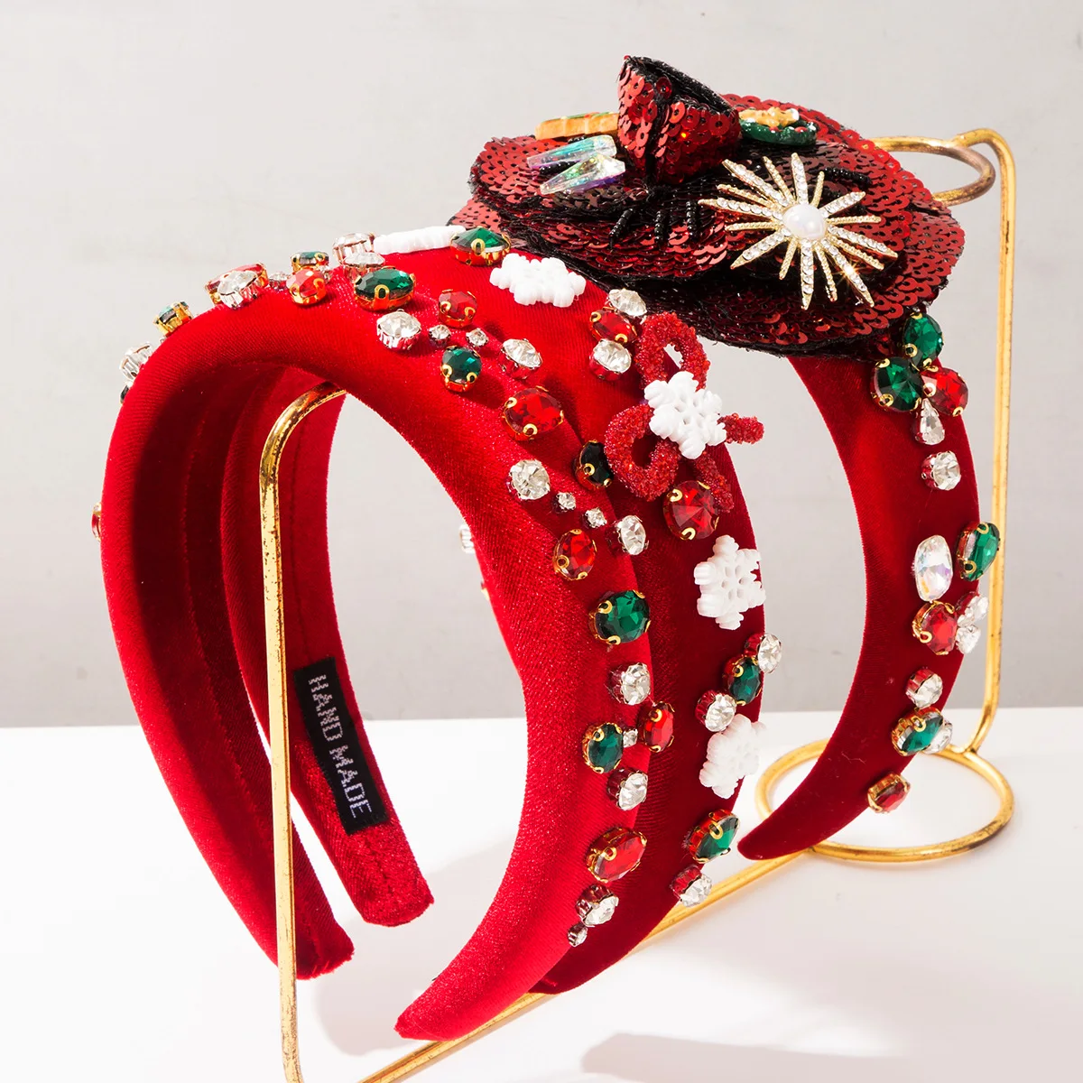 Nuevo sombrero de cristal con diamantes de imitación, diseño de muñeco de nieve y copo de nieve, lazo, diadema de ala ancha, accesorios navideños para el cabello de mujer