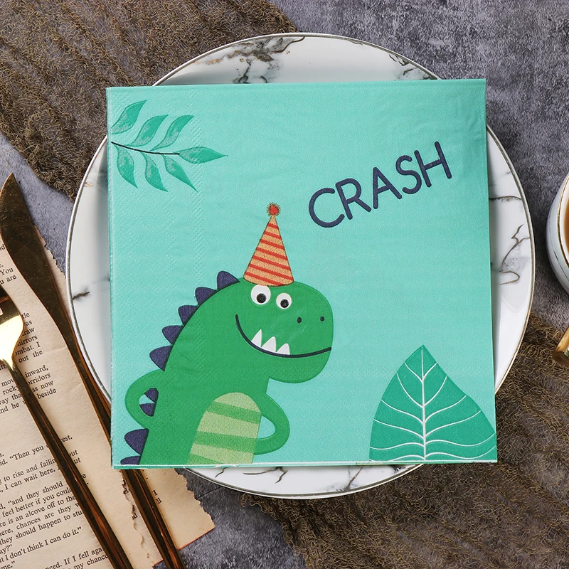 

New Dinosaur Colourful Printing Napkins Children's Birthday Party Cartoon Mouth Cloth Paper Pure Wood Pulp Paper Placemats 20pcs