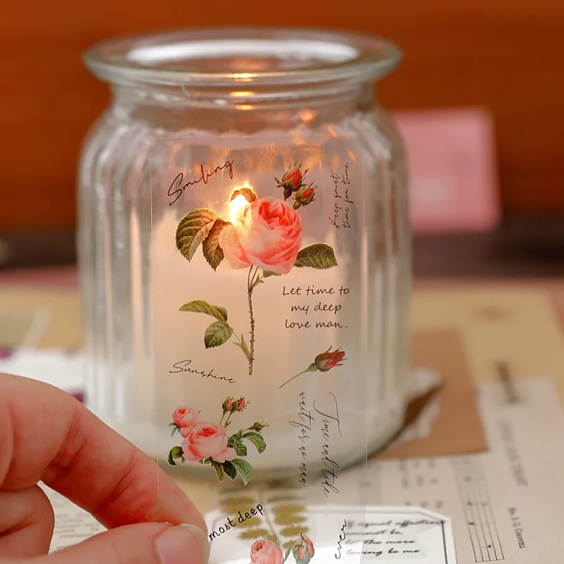 5pcs/pack PET Stickers Flower Blooming and Falling Series Creative Plant Pattern Hand Account DIY Decorative Stickers