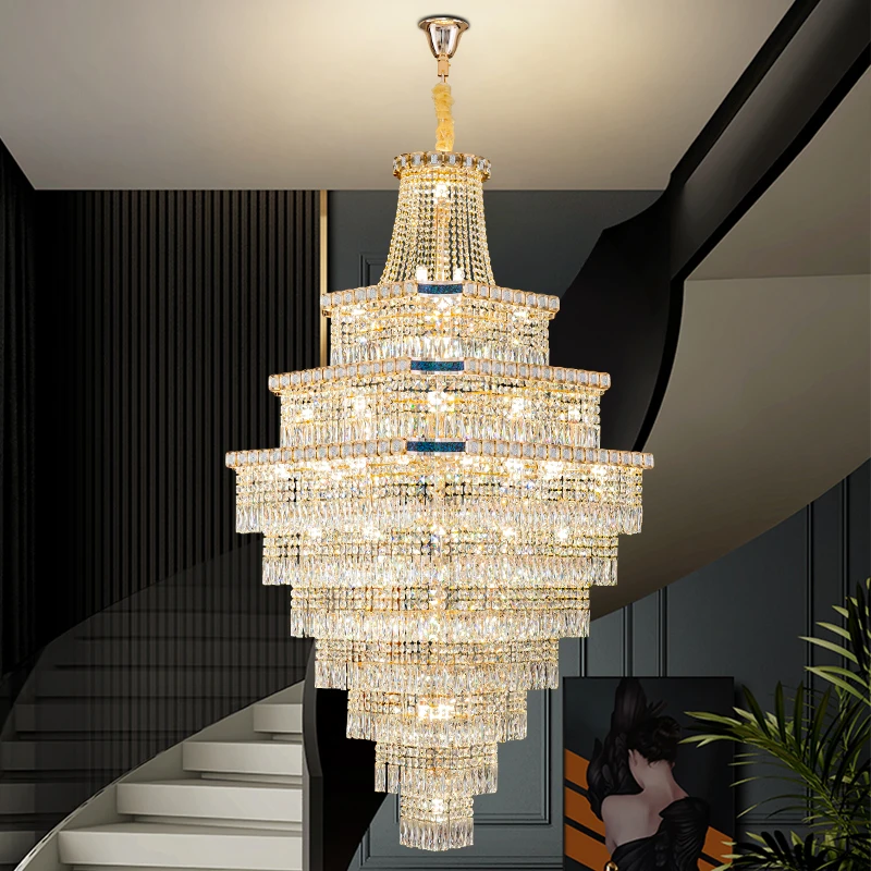 Villa Living Room Large Chandelier Staircase Hollow Mezzanine Light Luxury 2026 New Model Duplex Crystal Chandelier High Ceiling