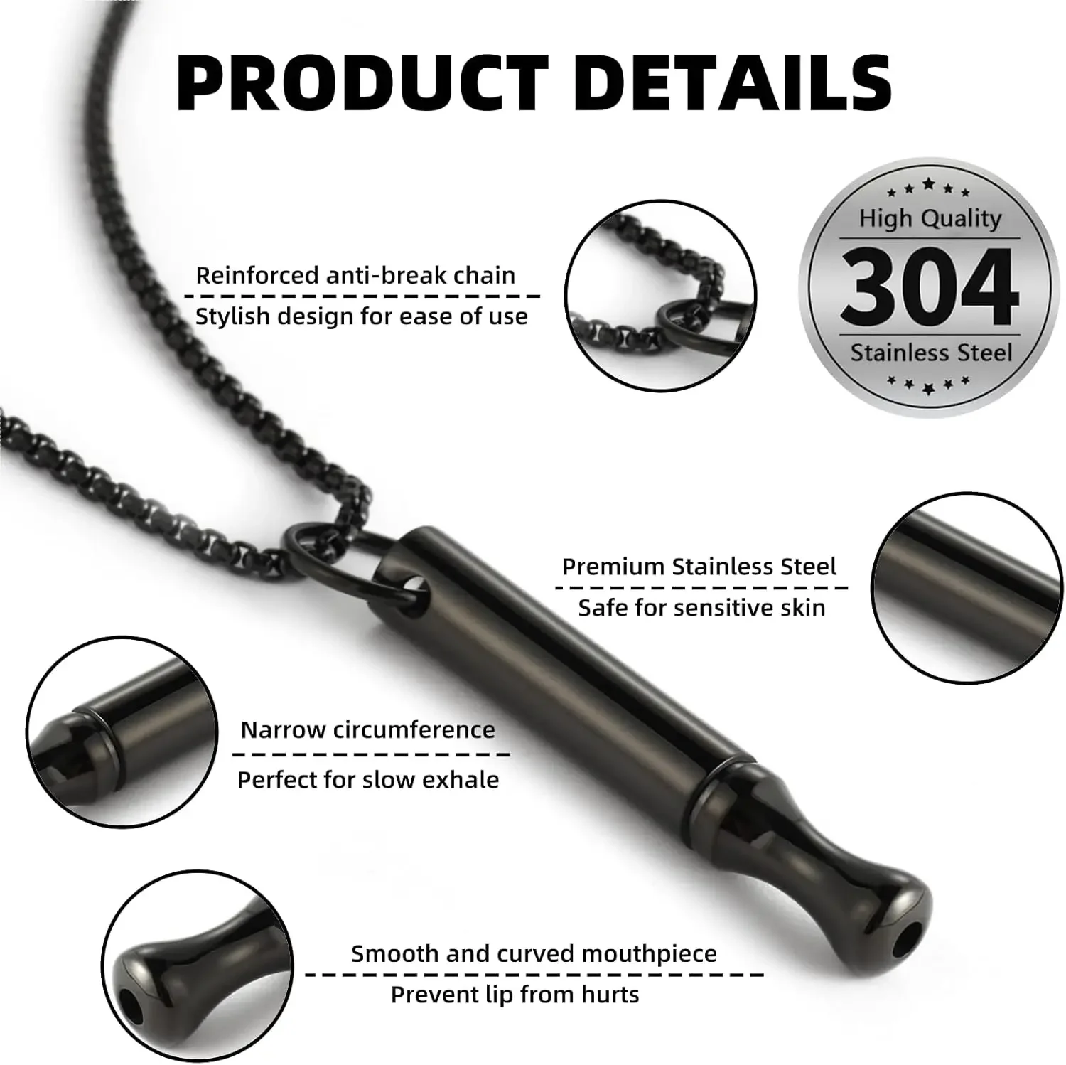 Anxiety Relief Stainless Steel Whistle Pendant Necklace Fashion Meditation Breath Stress Reduction Jewelry Accesso
