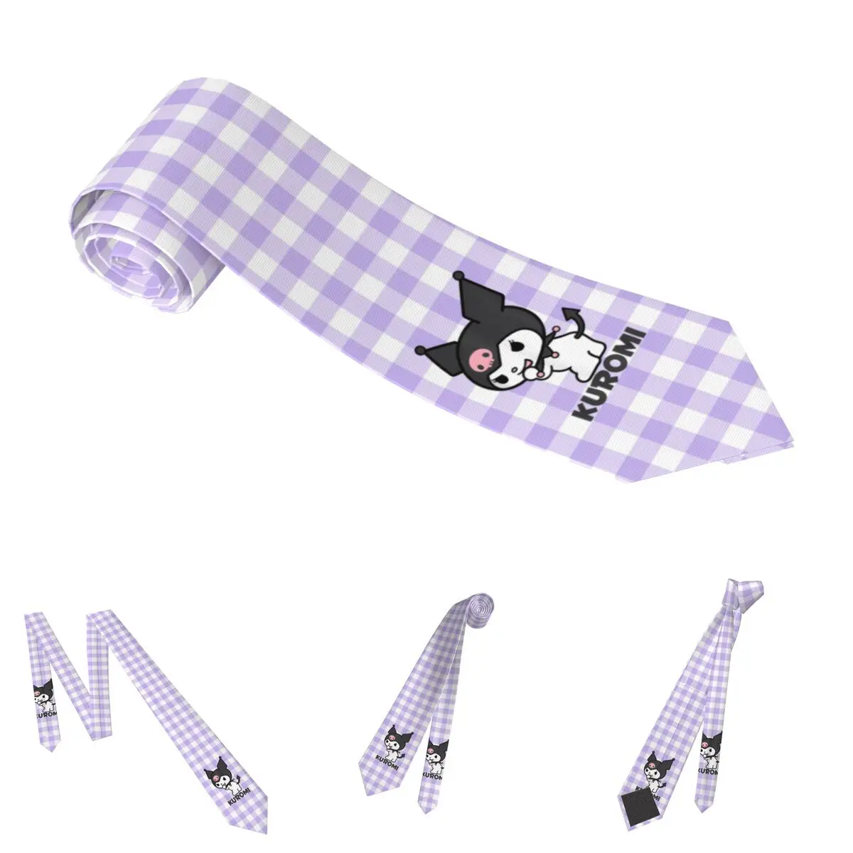 Kuromi 뒷면 로고 넥타이 남성 여성 폴리 에스터 8 cm 넥타이 남성용 스키니 와이드 셔츠 액세서리 Gravatas Gift