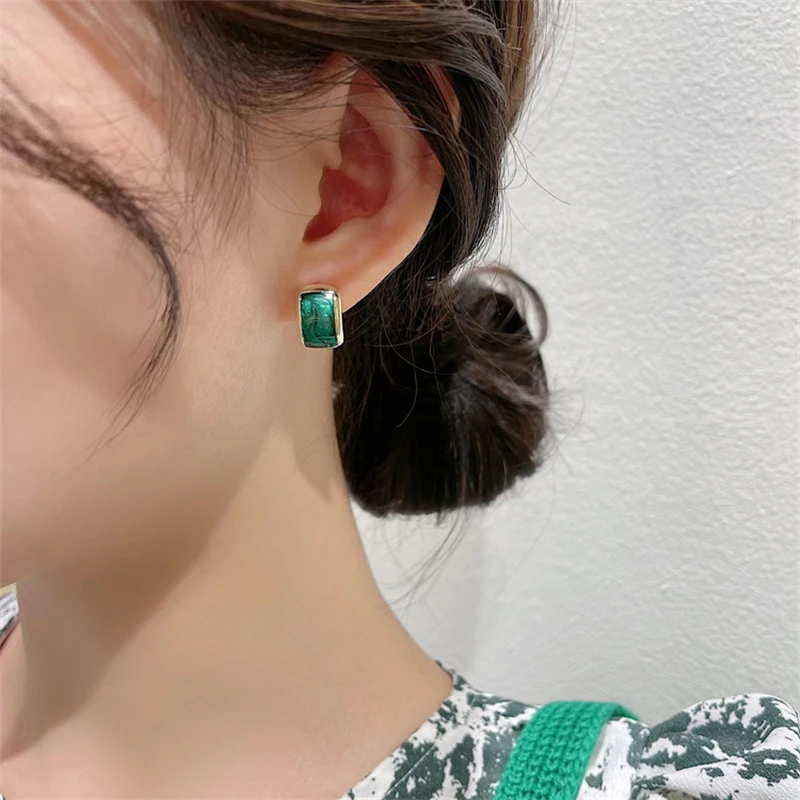 Trend Chic Enamel C-shaped Women's Stud Earrings Red Green Pink Color Small Earrings for Girls Aretes De Mujer In - detail 7