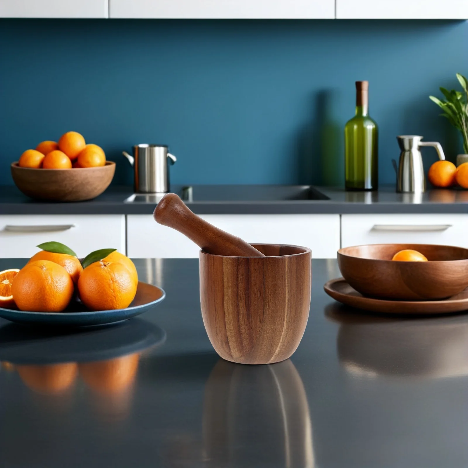 

1Set Wooden Mortar and Pestle Stable Acacia Wood Garlic Grinder Bowl Manual Spice Crusher Kitchen Pounding Tool for Fresh