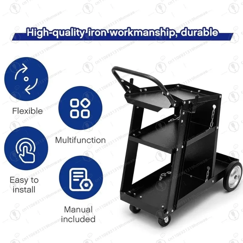 Black Iron 3-layer Tumble Welding Car Four-wheel Upgraded Iron Platform for Welding Machine Plasma Cutting Machine Trolley