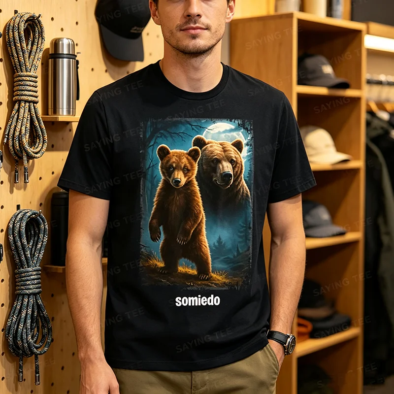 Somiedo Bär Lustiges Tierliebhaber-Bären-T-Shirt Y2k Camping Grafik Ästhetische Kleidung Humor Weiches Baumwoll-T-Shirt Kurzarm Geschenk – Detail 5