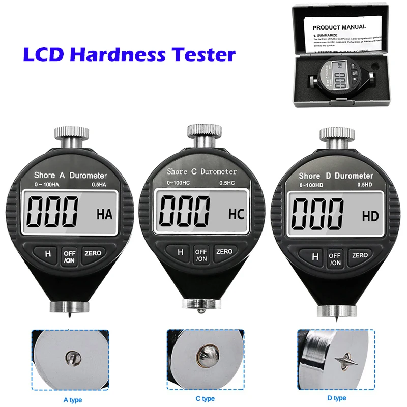 

0-100H Electronic Digital Shore Durometer Type A/C/D Sclerometer LCD Tire Plastic Rubber Hardness Tester Meter Paragraph Tools