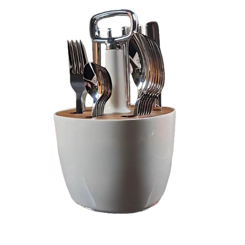 

Stainless steel knife, fork, spoon holder, cream cutlery rack, retro home kitchen