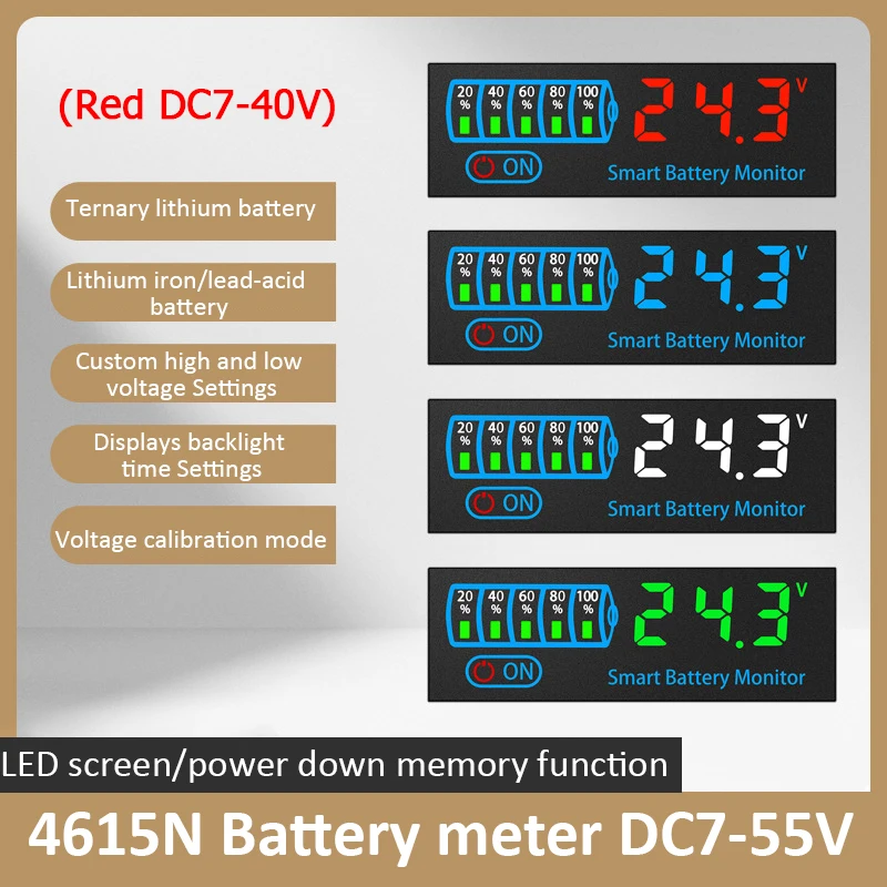 Battery Level Indicator 7V-40V/55V LED Battery Capacity Indicator Li-ion Lipo Lithium  Lead Acid Battery Tester Voltage Meter