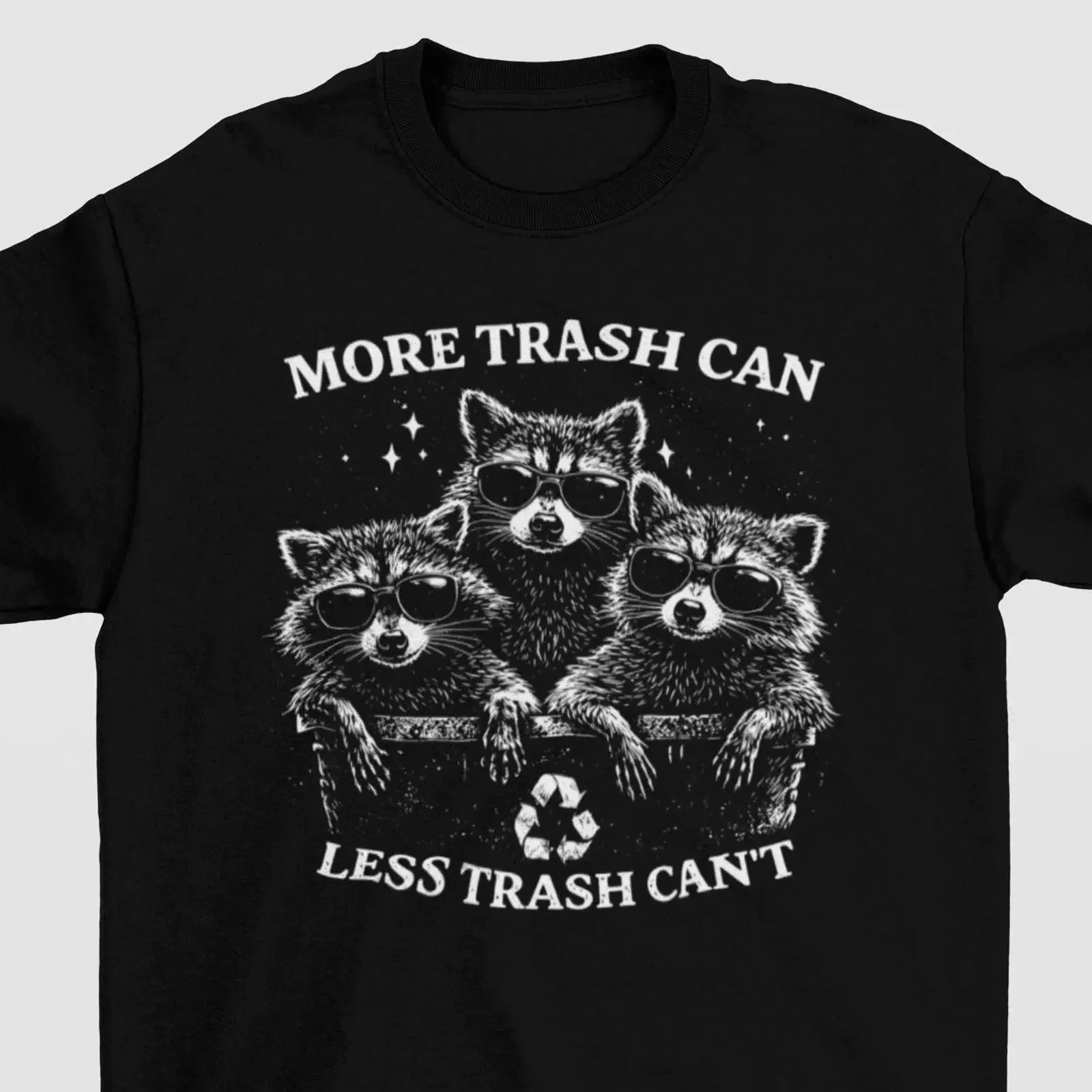 More Trash Can Less Can't Funny Retro Raccoon T Shirt Panda For Animal Lover vintage Washed Casual Stretched graphic Unisex