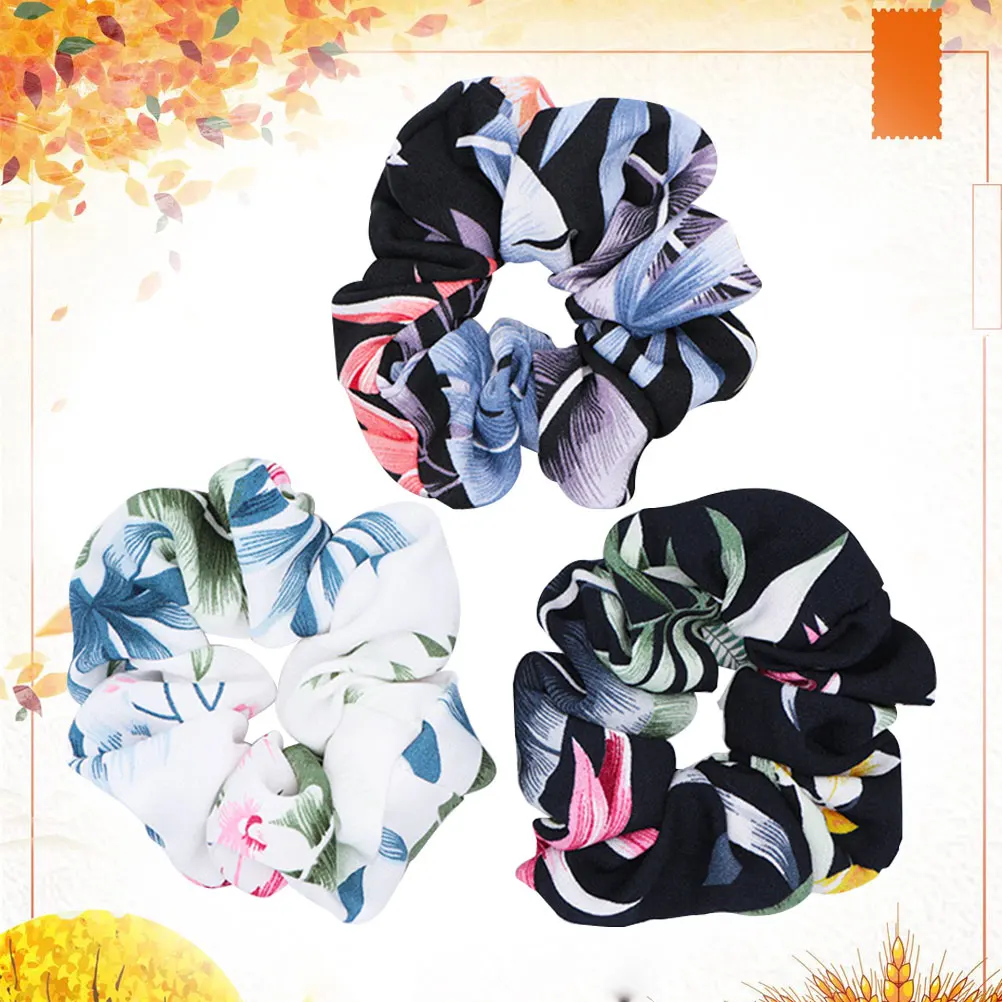 

3 Pcs Cloth Hair Ring Girl Tie Printing Rope Ties Women Stretch Ponytail Holder Earth Tones