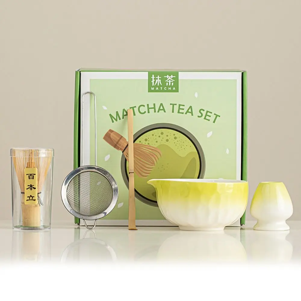

5pcs Fashion Ceramic Japanese Matcha Tea Set Bamboo Reusable Whisk Teaspoon Tea Sets Food Grade Matcha Bowl