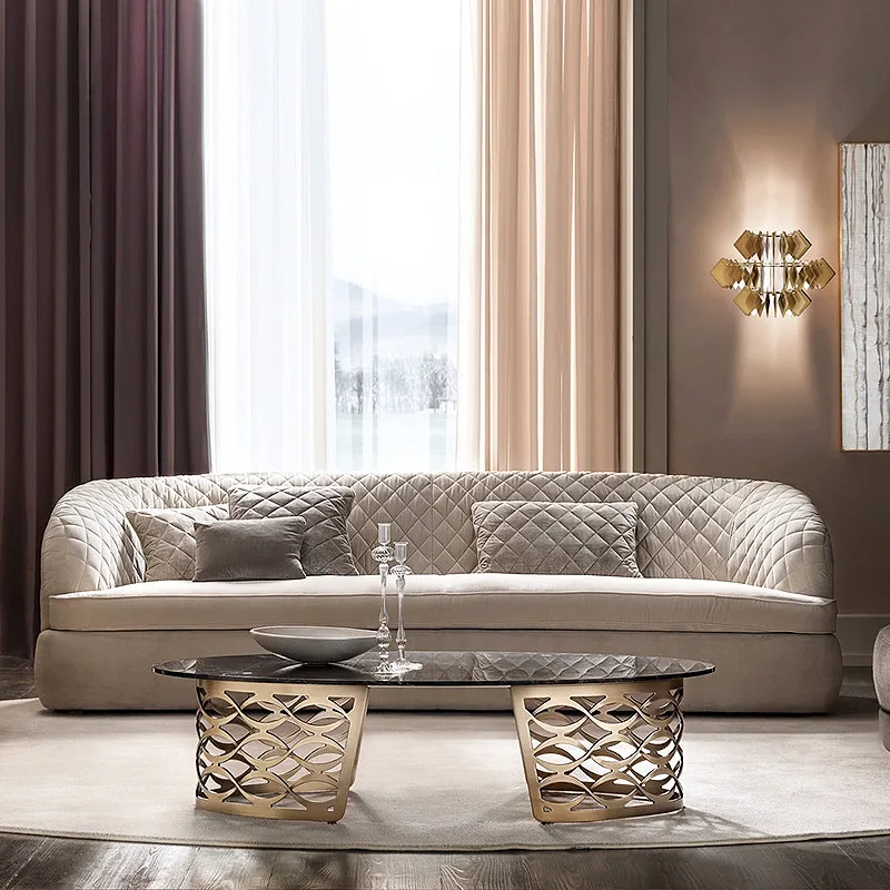 Italian style, grid, living room, villa, all leather, sofa chair, light luxury