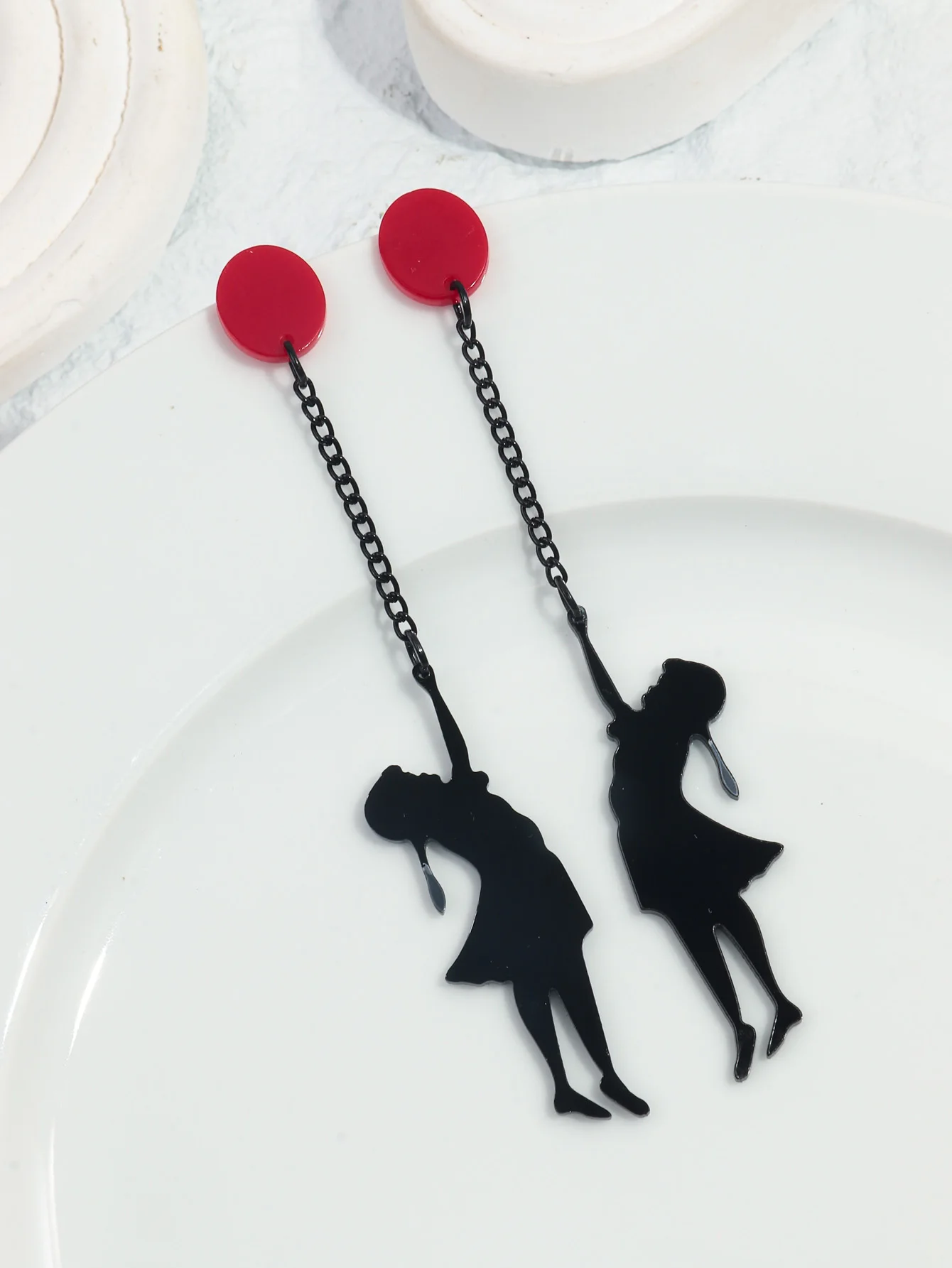 Lovely Acrylic Girl With Balloon Long Pendant Earrings for Women Girls Personality Black Girl Drop Earrings Jewelry Party Gifts