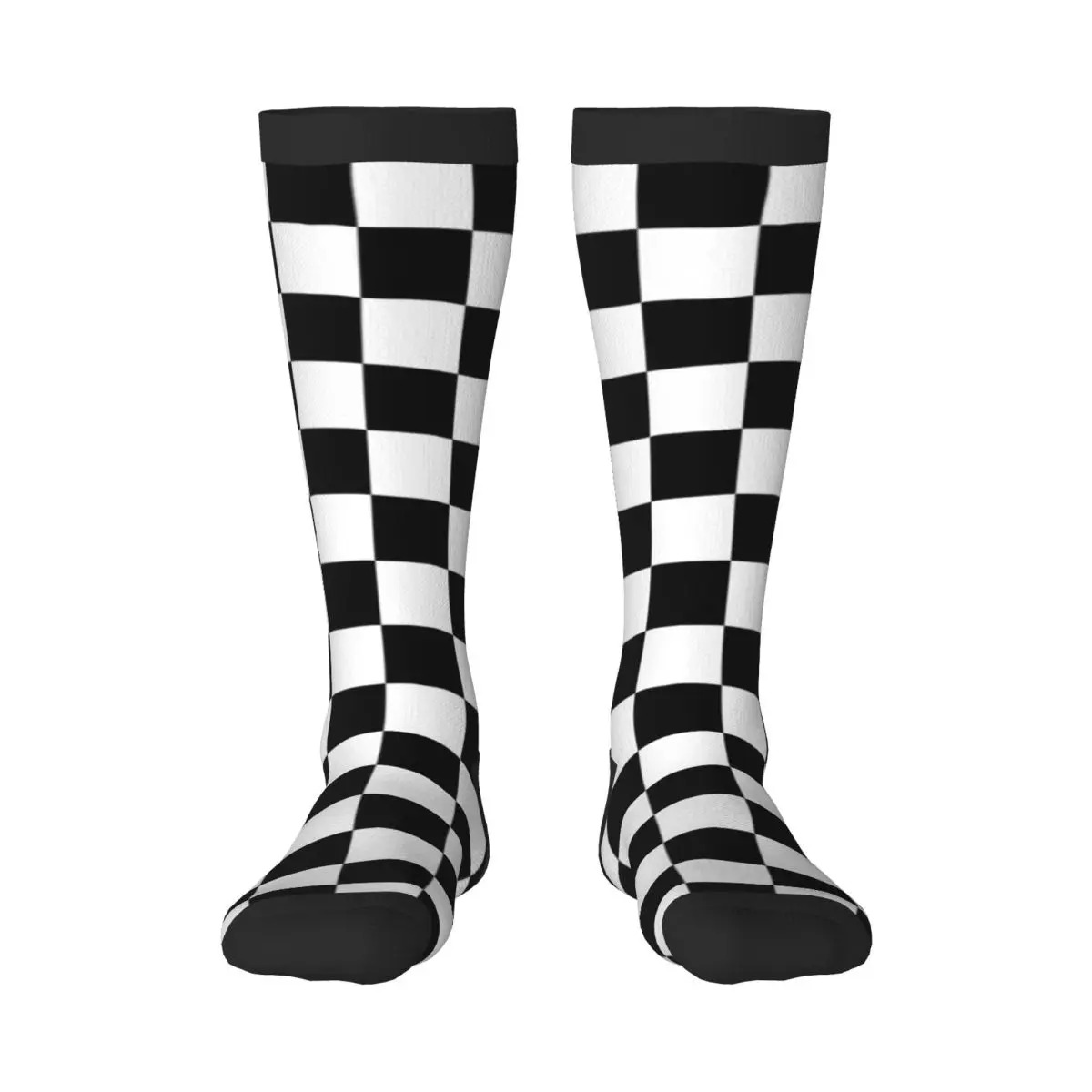 

Stockings Funny Autumn Casual Warm Socks Checkered Flag Race Background Soft Winter Knee High Socks