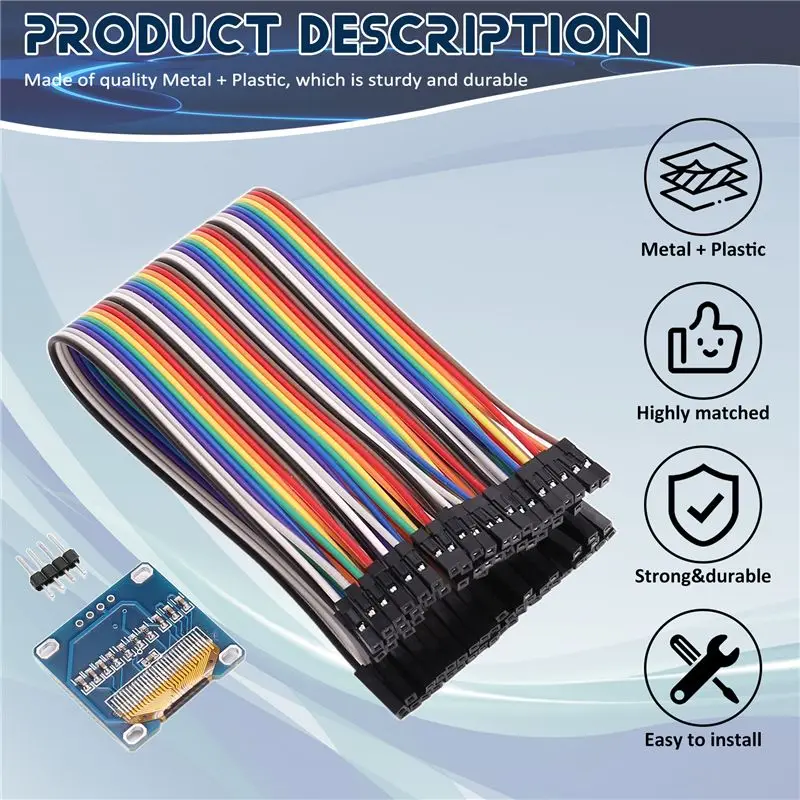 A55T I2C OLED Display 0.96 Inch IIC Serial LCD LED Module SSD1306 128 64 For Arduino With 40 Pcs Wire
