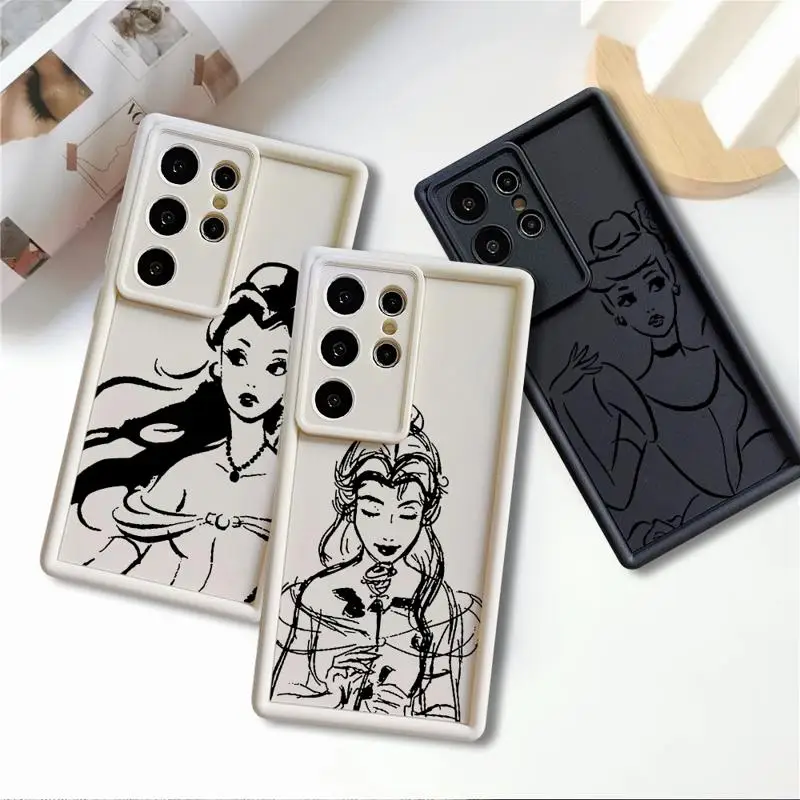 phone case for Samsung Galaxy S24 S22 S21 Ultra A13 cases S20 FE S23 S24plus S21fe 12C fundas Cover Disney Princess Lines Art