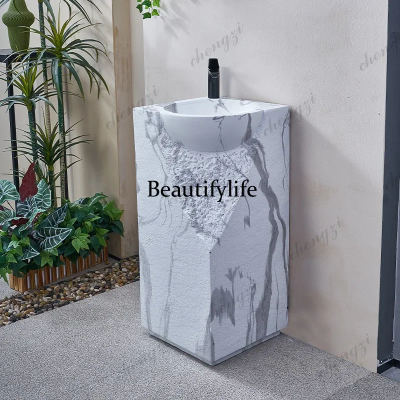 TTT  Column Basin Creative Column Washbasin Floor-to-ceiling integrated artificial stone pillar basin
