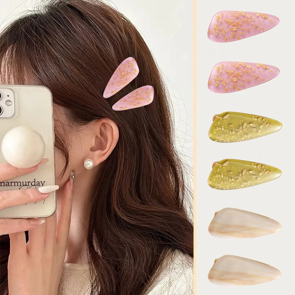 

French Triangle Hair Clip Gold Foil Filled Hairpin Duckbill Clip Women Bangs Side Clip Hair Accessories Headwear Ornament