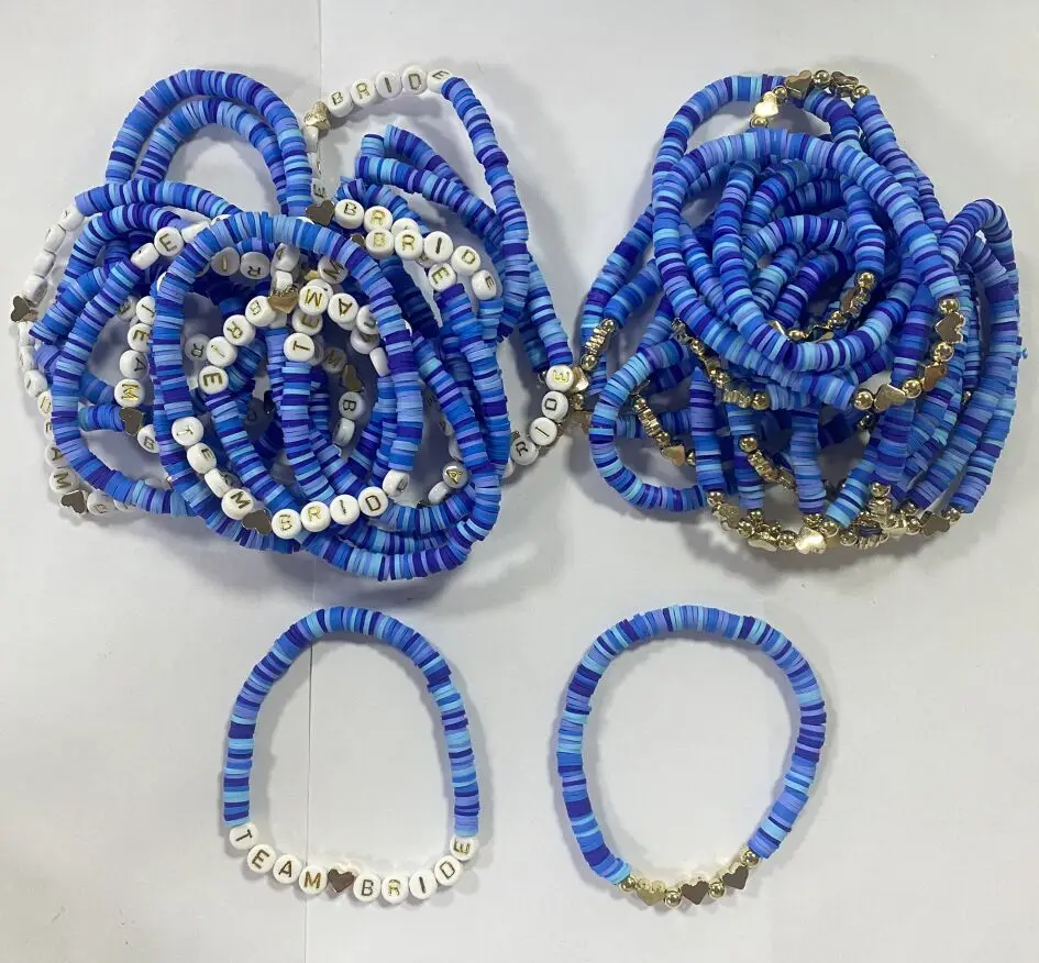 32Pcs Polymer Clay Ball Bead Bracelet 2 Inch Inner Diameter Sports Charm Jewelry Making Stretch for Women Men Team