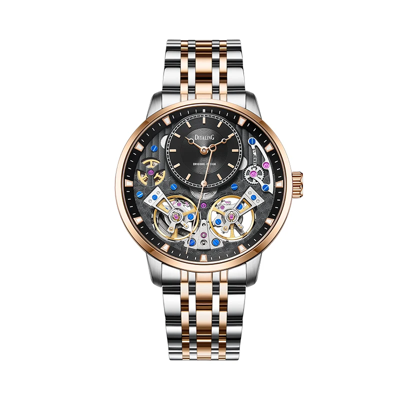 

DITALING Men Automatic Watch Luxury Watches Vintage Mechanical Wristwatch Waterproof Skeleton Sapphire Skeleton Dual Flywheel