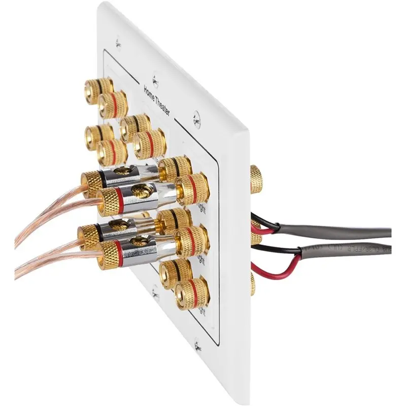 (A94Z] 3-Gang Surround Distribution Home Theater Gold Plated Copper Banana Binding Post Coupler Type Wall Plate for 7 Speakers