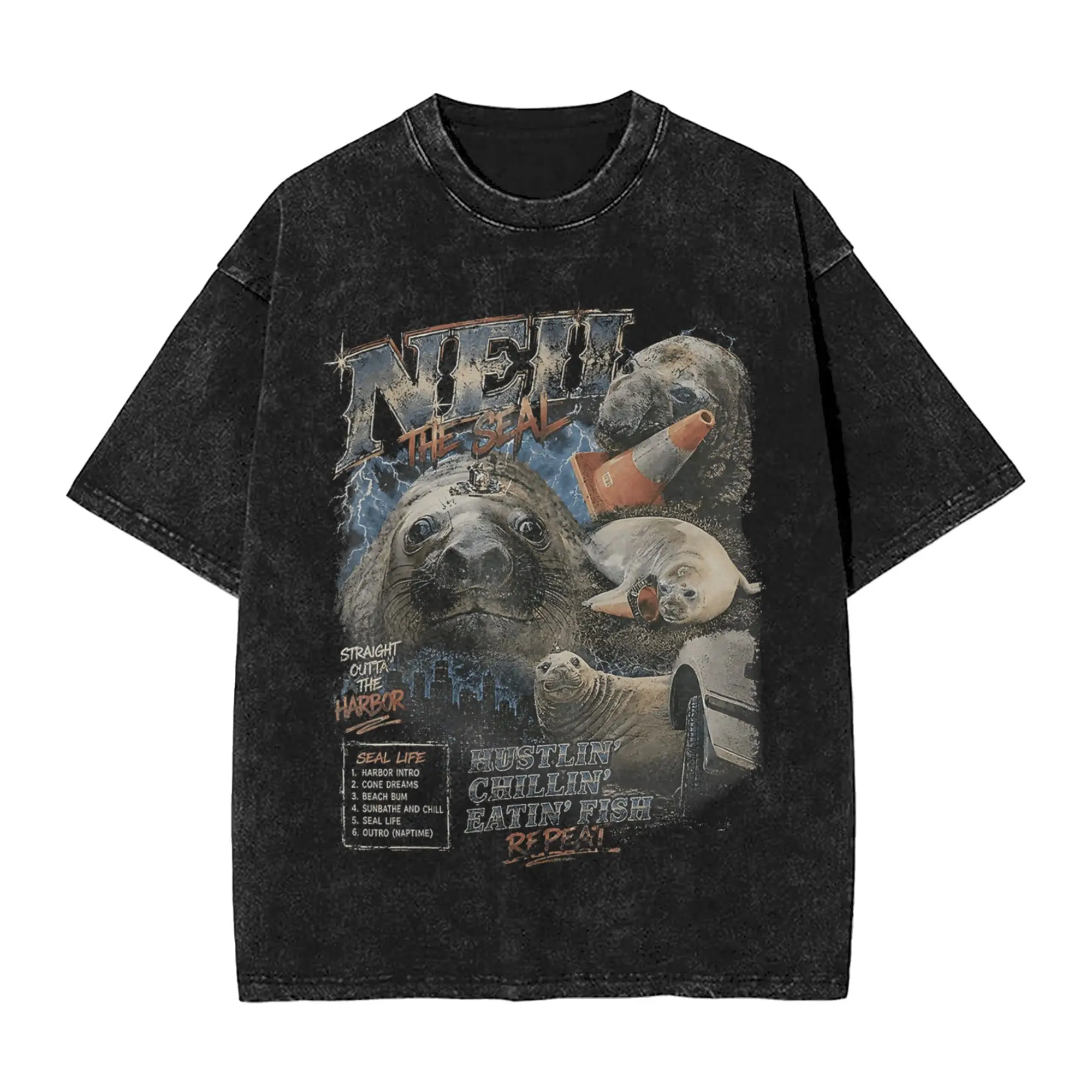 Man T Shirt Neil The Seal Tasmania Funny Traffic Cone Washed T-Shirts Popular  Summer Tees Casual Clothing