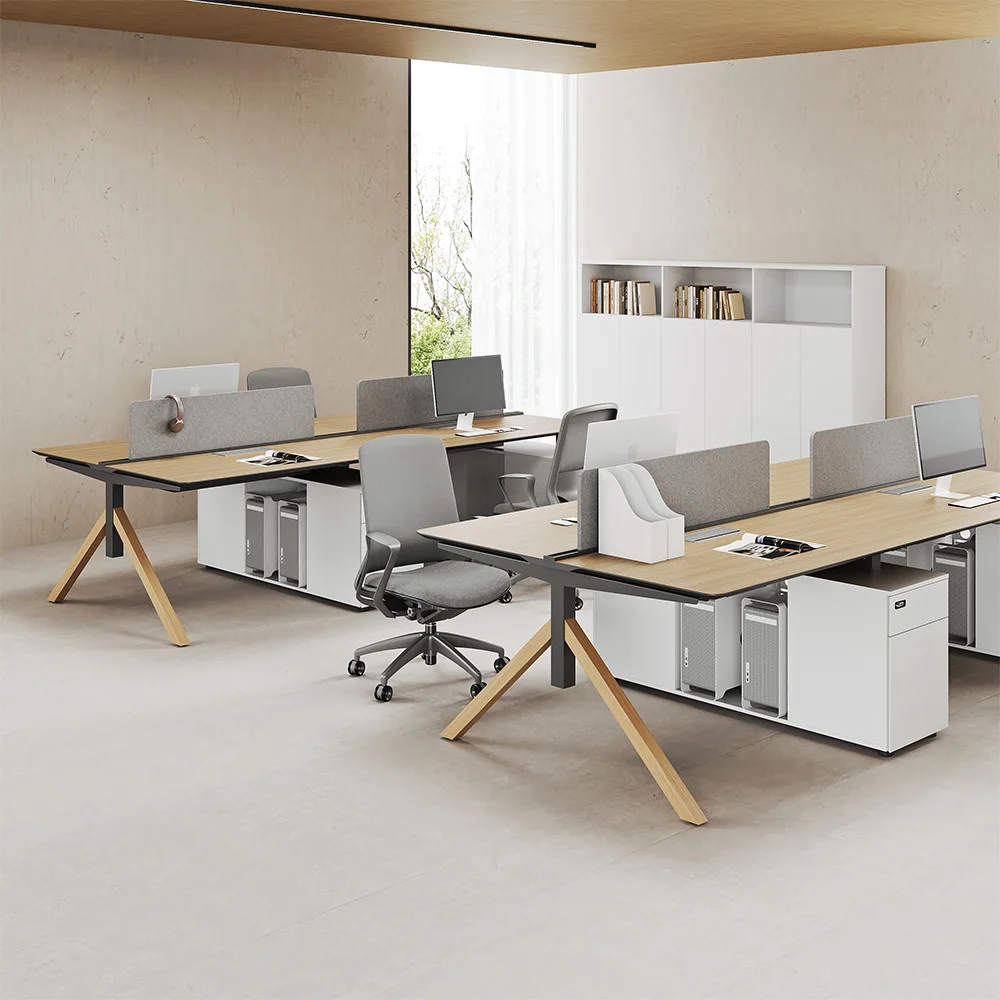 Modern 4 Seater Modular Office Desk Coworking Workstation Furniture With Extendable Open Space Wooden Design Office Staff