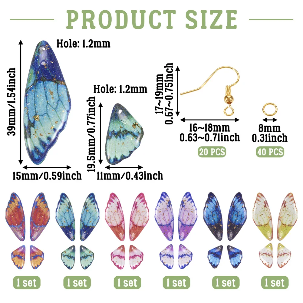 1Bag Transparent Resin Butterfly Wing Charms Dragonfly Wing Earrings Pendant with Jump Ring Earring Hook for Jewelry Making Kit