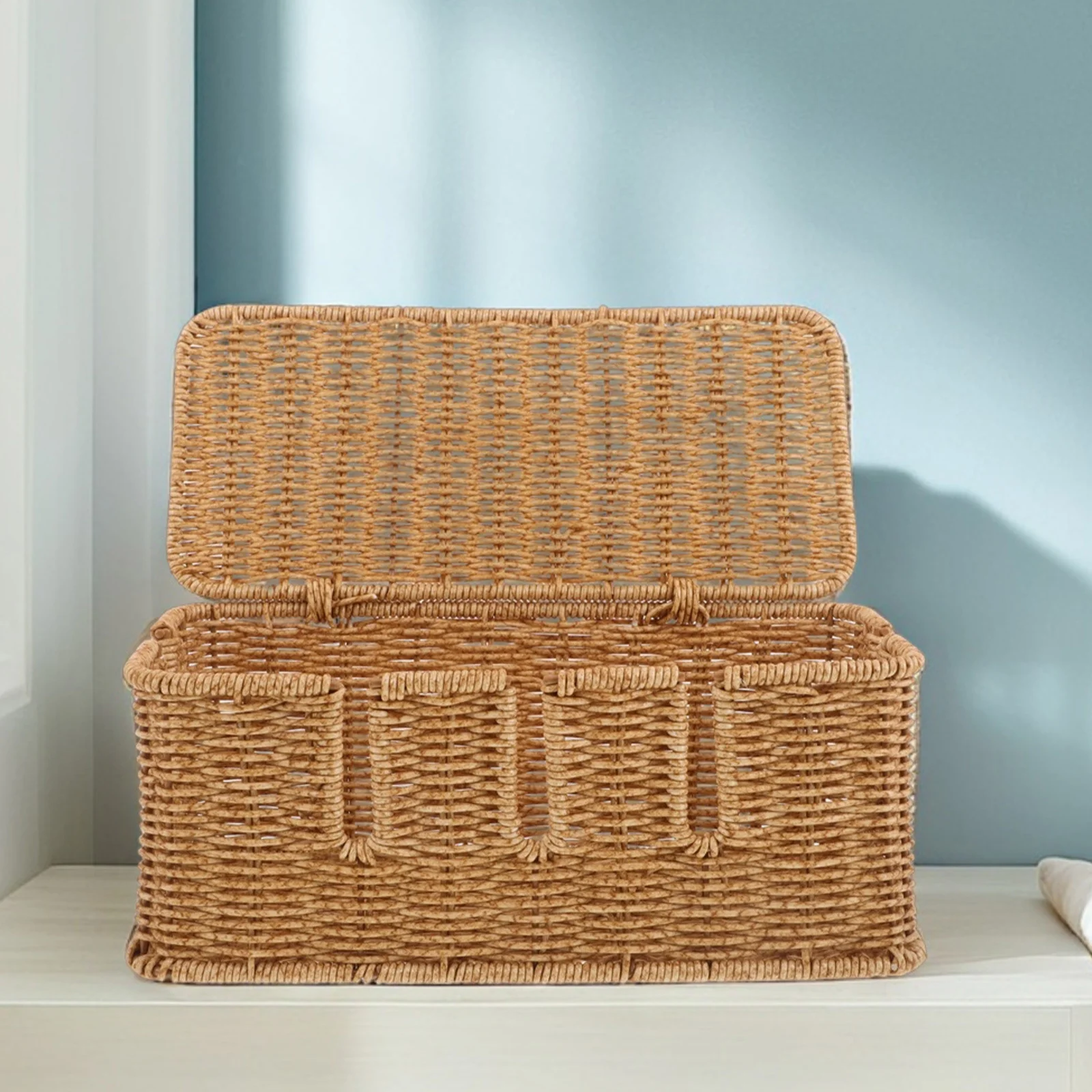 Desktop Kabel Organizer Box Imitatie Rotan Snoerbeheer Opslag voor Office Home Decoratieve Stekkerdoos Houder Geventileerd