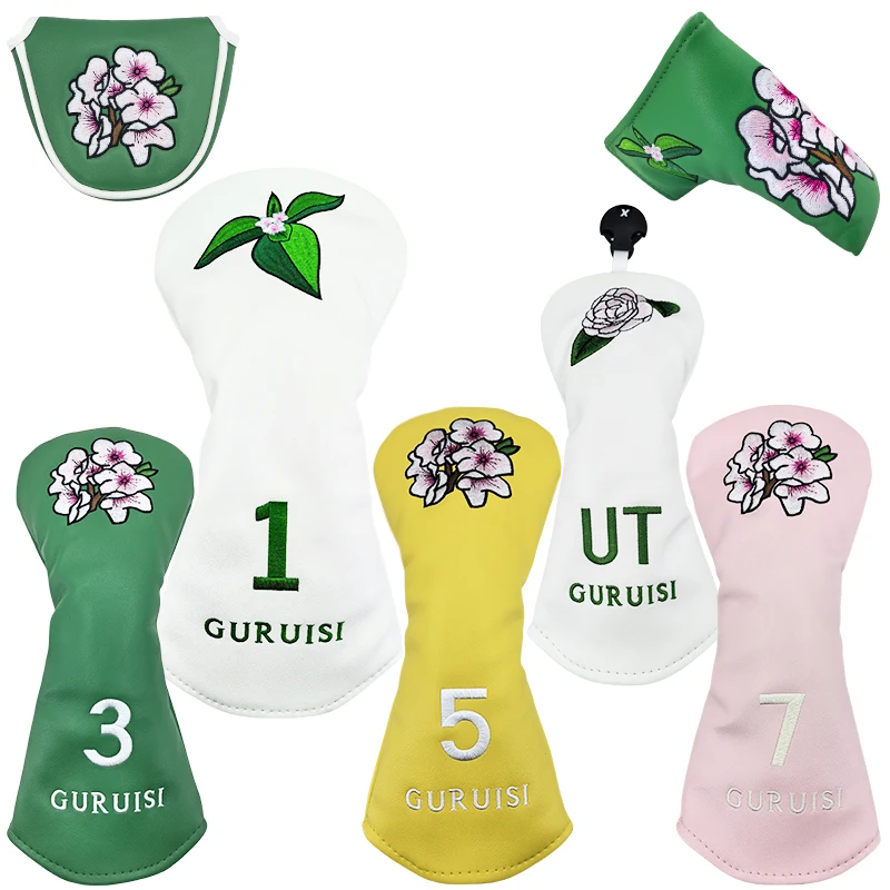 

Flowers #1 #3 #5 Wood Headcovers Driver Fairway Woods Cover PU Leather High quality Putter Head Covers